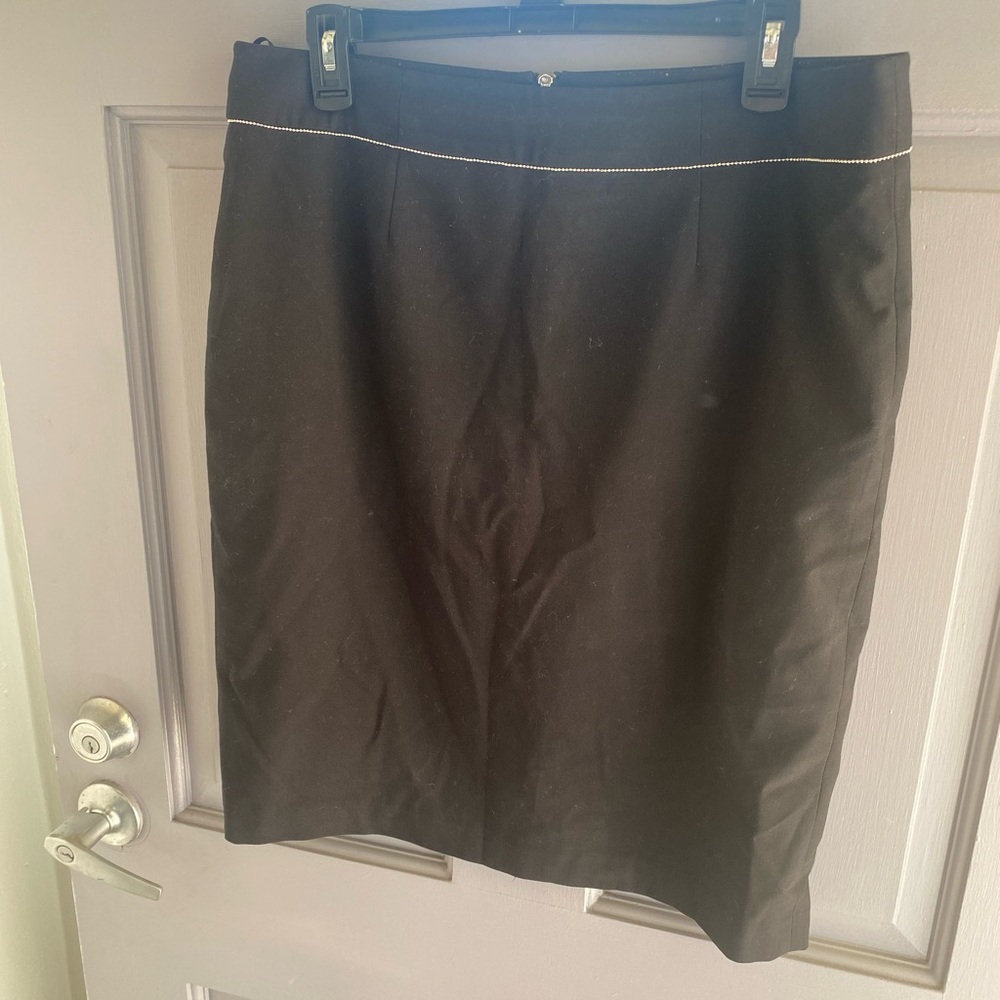 Classic Calvin Klein Black Pencil Skirt with Beaded Top Detailing